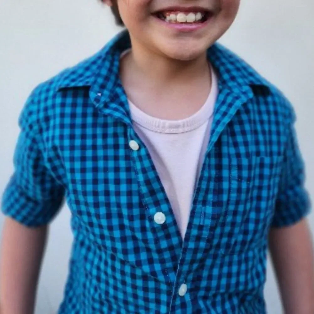 GAP Kids Boys Blue Gingham Poplin Shirt sz M(8) headshot top